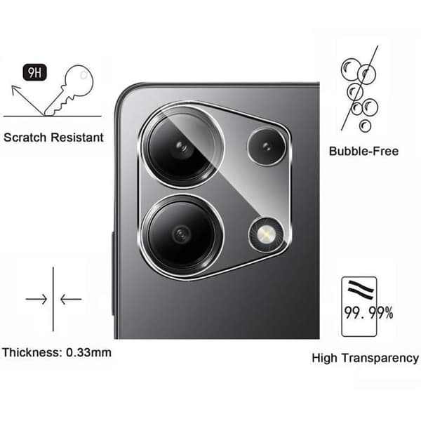 Skyddskamera - Phonillico® - Xiaomi Redmi Note 13 4G - Paket med 2 - Härdat glas - Repbeständig