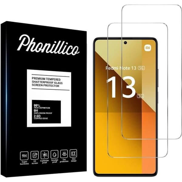 Skyddande film - Phonillico® - Xiaomi Redmi Note 13 5G - Paket med 2 - Härdat glas - Repbeständig