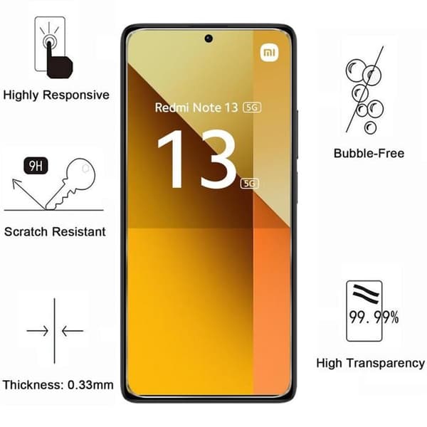 Härdat glas för Xiaomi Redmi Note 13 5G [Pack 4] Skyddande skärmfilm Phonillico®