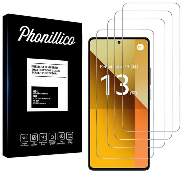 Härdat glas för Xiaomi Redmi Note 13 5G [Pack 4] Skyddande skärmfilm Phonillico®