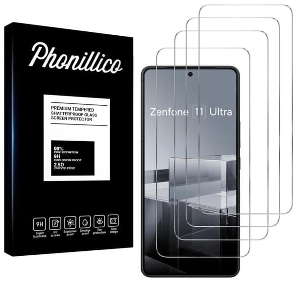 Härdat glas för Asus Zenfone 11 ULTRA 5G [Pakete om 4] Skärm skydd film Phonillico®