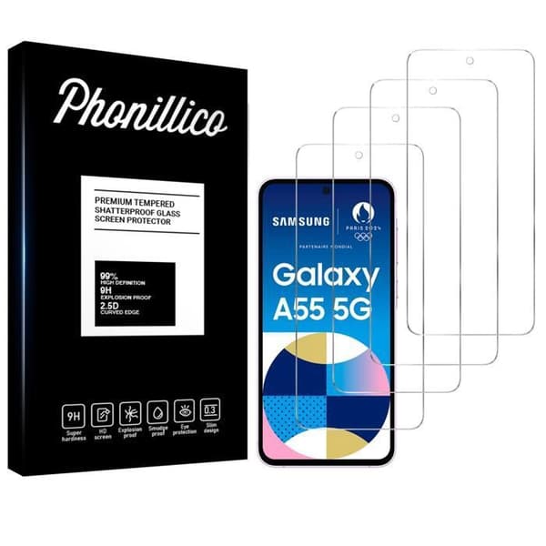 Härdat Glas för Samsung Galaxy A55 5G [Pack 4] Skärmskyddsfilm Phonillico®