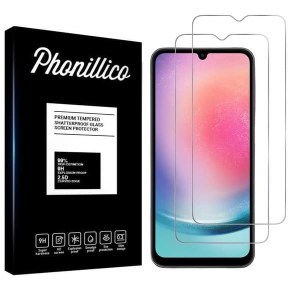 Härdat Glas för Samsung Galaxy A24 4G [Pack 2] Skyddande Skärmfilm Phonillico