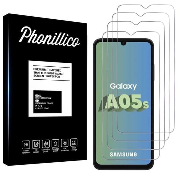 Säkerhetsglas för Samsung Galaxy A05S [Pack 4] Skydd film för skärmen Phonillico®