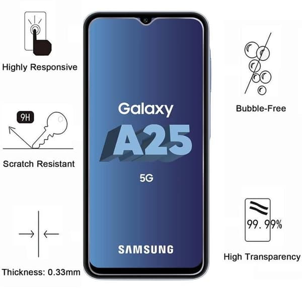 Härdat glas för Samsung Galaxy A25 5G [Pack 2] Skyddsglasfilm Phonillico®
