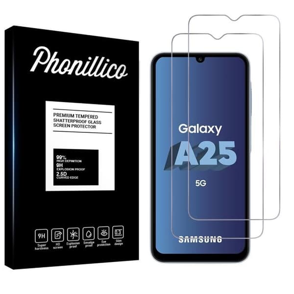 Härdat glas för Samsung Galaxy A25 5G [Pack 2] Skyddsglasfilm Phonillico®