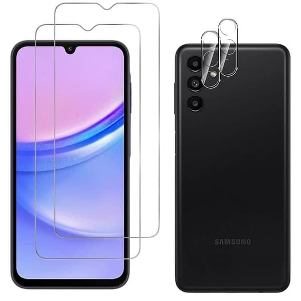 Härdat Glas - Phonillico - Samsung Galaxy A15 4G/5G - Paket 2 - Repellerande mot repor - Transparent