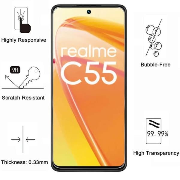 Härdat Glas för Realme C55 4G [Pack 2] Skärmskyddsfilm Phonillico®