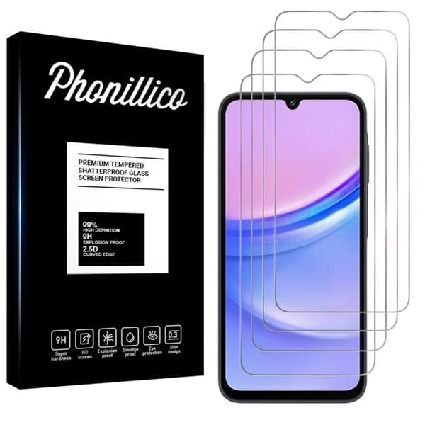 Härdat glas - Phonillico - Samsung Galaxy A15 4G/5G - Pack om 4 - Repellande mot repor - Transparent