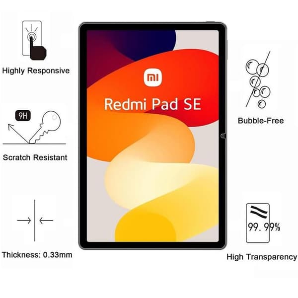 Skärmskydd för pekskärmstablett kompatibel med Xiaomi Redmi Pad SE [Pack 2] Härdat glas