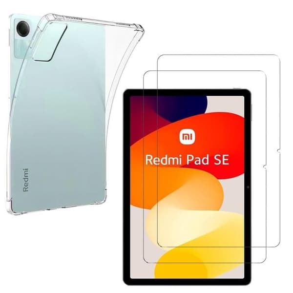 Skydd film - Xiaomi - Redmi Pad SE - Mjuk silikonplånbok - 2 Härdat glas - Transparent