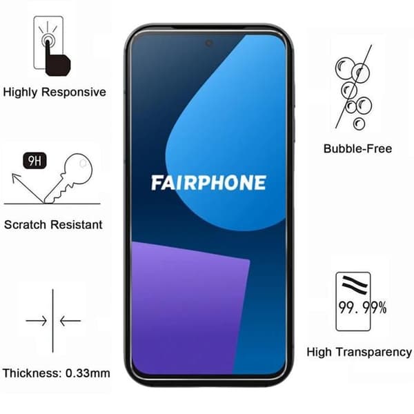 Härdat Glas - Phonillico® - Fairphone 5 - Pack om 2 - Repellerar repor - Skärmskydd