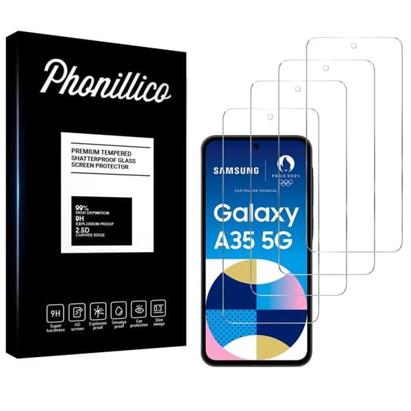 Film avskärmad glas för Samsung Galaxy A35 5G [Pack 4] Skärmskydd Phonillico®