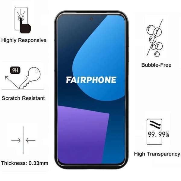 Film Vitre Skydd för Skärm - Phonillico® - Fairphone 5 - Paket med 4 - Härdat Glas - Repbeständig