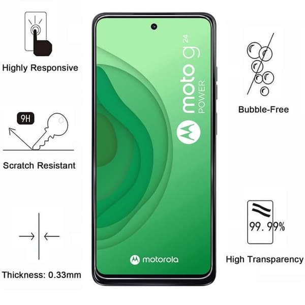 Skyddande film - Phonillico® - Motorola Moto G24 - Pack 2 - Härdat glas - Repåtrötsbeständig