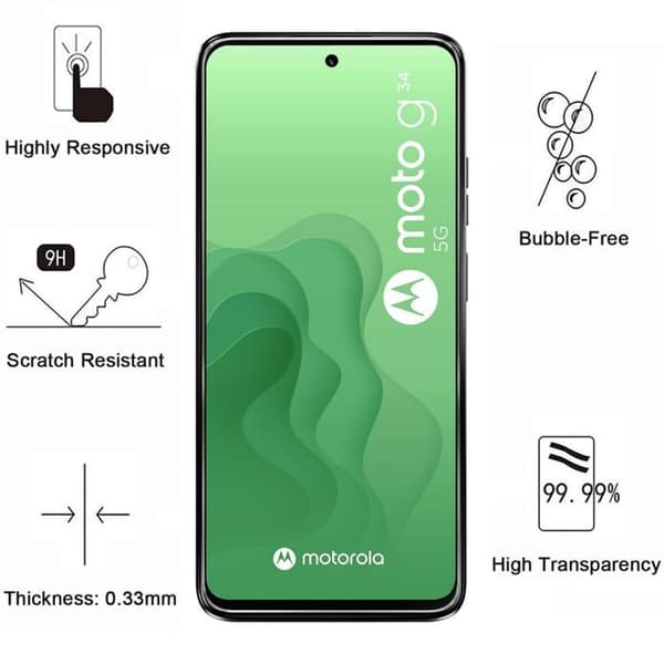 Skyddande film - Phonillico - Motorola Moto G34 5G - Förpackning med 2 - Härdat glas - Repbeständigt