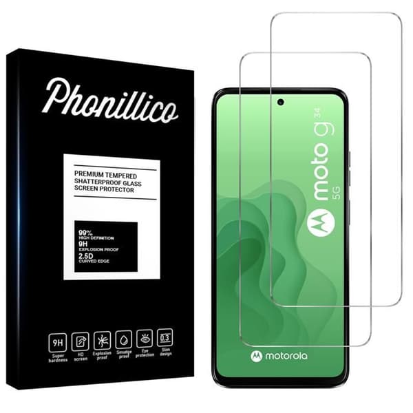 Skyddande film - Phonillico - Motorola Moto G34 5G - Förpackning med 2 - Härdat glas - Repbeständigt