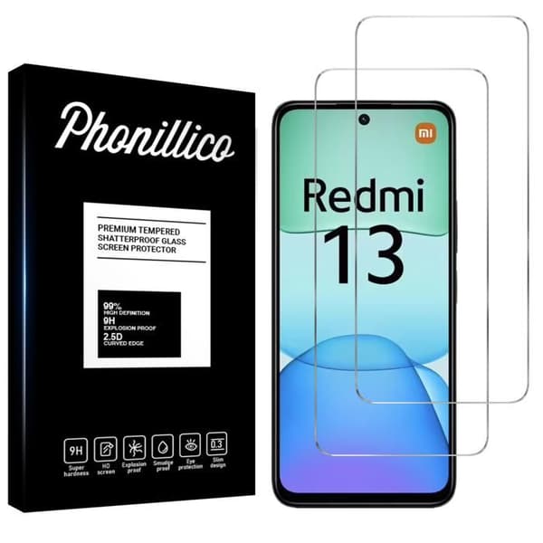 Skyddsfilm - Phonillico - Härdat glas - Paket 2 - Kompatibel med Xiaomi Redmi 13 - Repåresistent