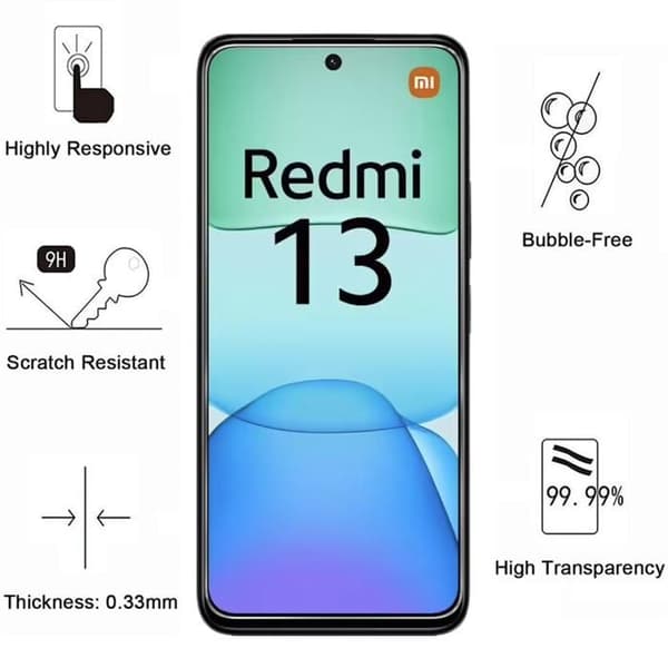 Film skydd för skärm - Phonillico - Xiaomi Redmi 13 - Paket med 4 - Härdat Glas - Ridsäkert