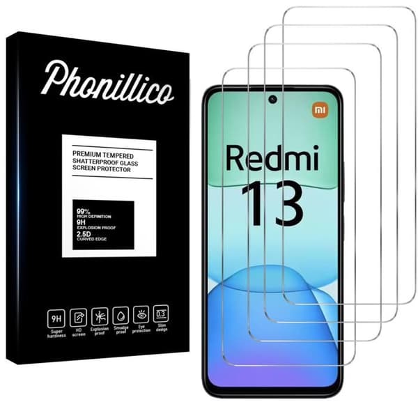 Film skydd för skärm - Phonillico - Xiaomi Redmi 13 - Paket med 4 - Härdat Glas - Ridsäkert