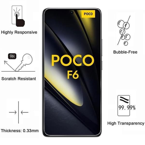 Filmmaterial för skärmskydd - Phonillico - Xiaomi Poco F6 5G - Pack med 2 - Härdat glas - Repbeständig