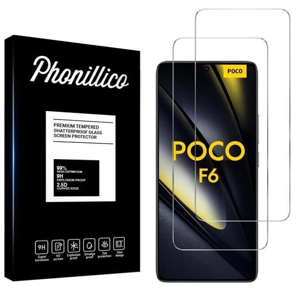 Filmmaterial för skärmskydd - Phonillico - Xiaomi Poco F6 5G - Pack med 2 - Härdat glas - Repbeständig