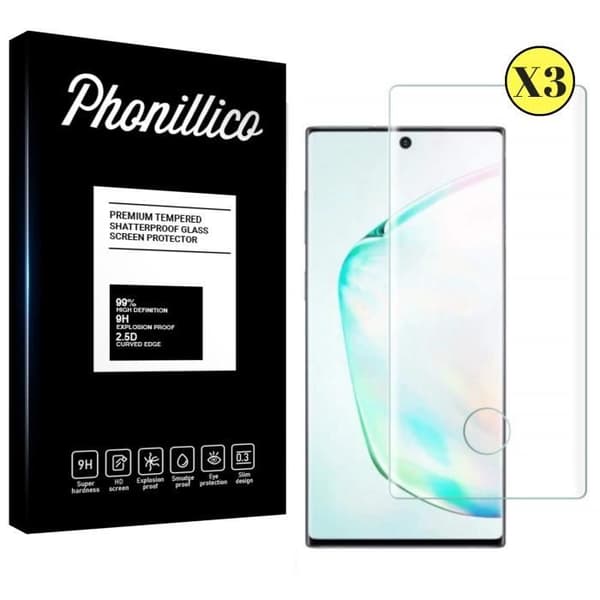 Härdat glas för Samsung Galaxy Note 10 [Pack 3] Helskyddande skärmskydd Ultra resistent [Phonillico®]