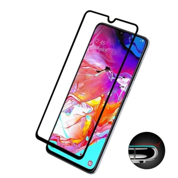Skyddsglas - Phonillico® - Samsung Galaxy A70 - Paket med 2 - Härdat glas - Svart kant