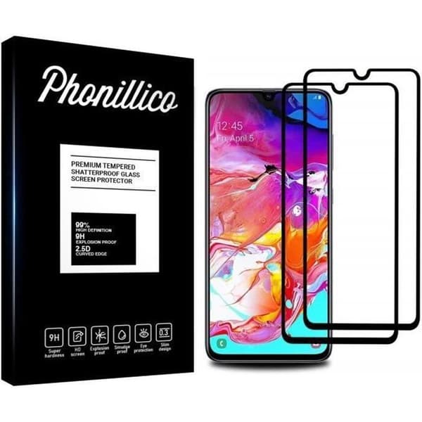 Skyddsglas - Phonillico® - Samsung Galaxy A70 - Paket med 2 - Härdat glas - Svart kant