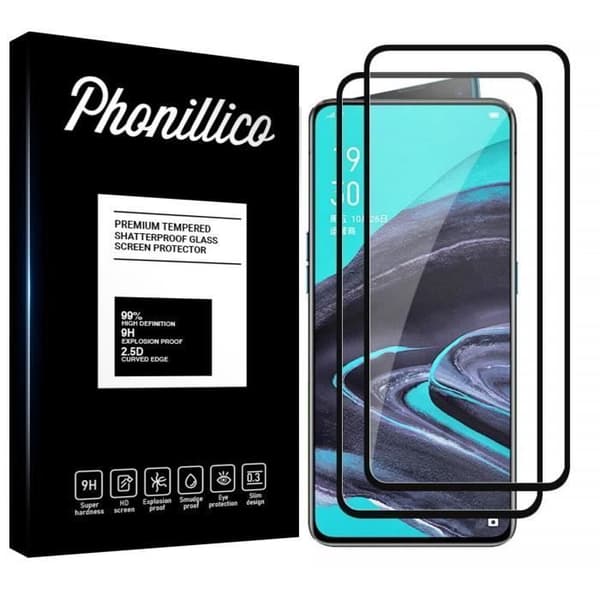 Skyddande film - Phonillico® - OPPO RENO 2 - Pack om 2 - Härdat glas - Svart kant