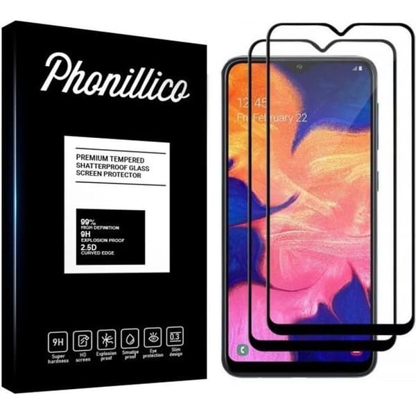 Härdat Glas - Phonillico® - Samsung Galaxy A10 - Pack om 2 - Svart Kant - Repduktig