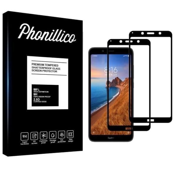 Skyddsglas - Phonillico® - Xiaomi REDMI 7A - Pack om 2 - Härdat Glas - Svart Kant
