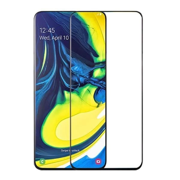 Härdat Glas - Phonillico® - Samsung Galaxy A80 - Transparent - Svart Kant - Rep-resistant