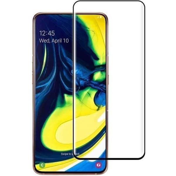 Härdat Glas - Phonillico® - Samsung Galaxy A80 - Transparent - Svart Kant - Rep-resistant