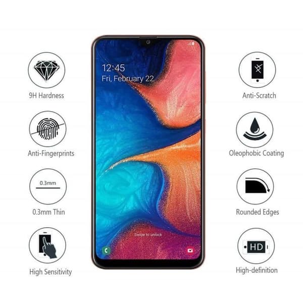 Härdat glas - Phonillico® - Samsung Galaxy A20E - Pack om 3 - Transparent - Svart kant - Rep resistant