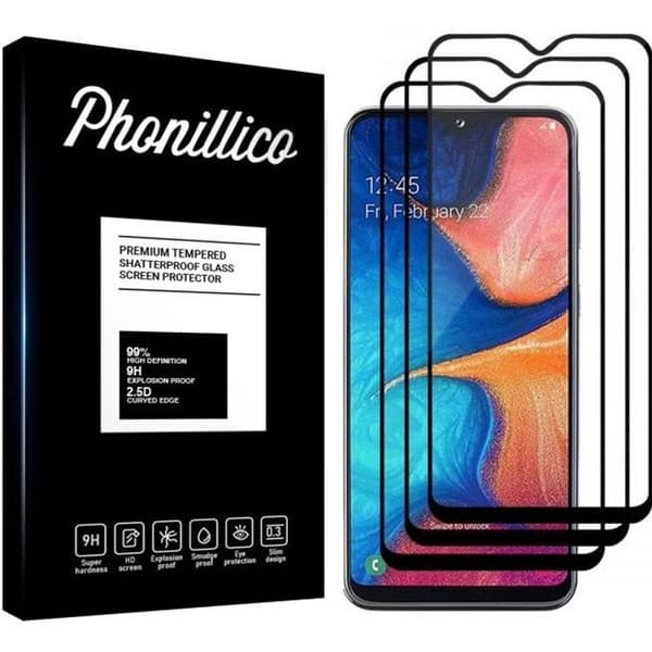 Härdat glas - Phonillico® - Samsung Galaxy A20E - Pack om 3 - Transparent - Svart kant - Rep resistant