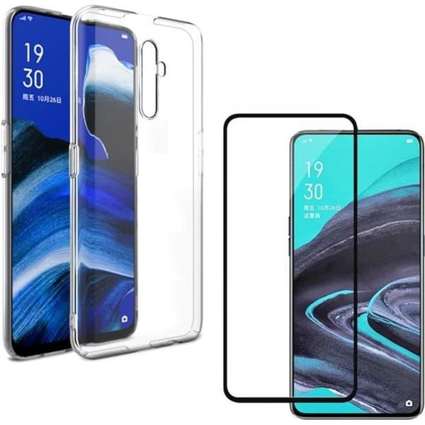 Skyddande skal - Phonillico® - OPPO RENO 2 - Mjuk silikon - Härdat glas - Ultranätt