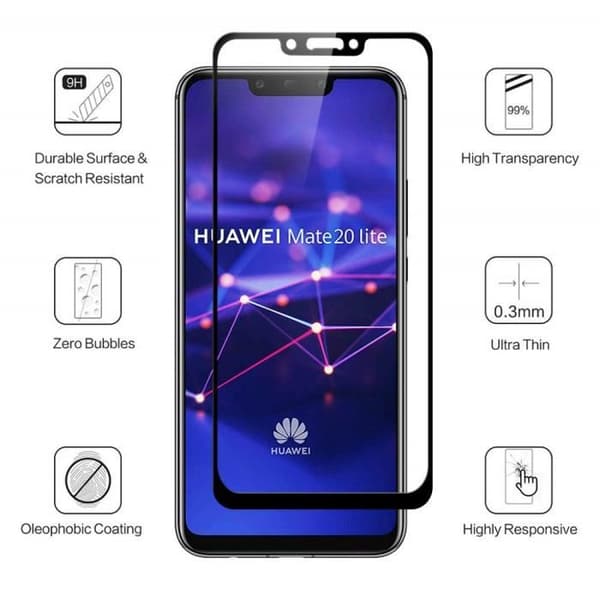 Härdat glas - Phonillico® - Huawei MATE 20 LITE - Pack med 2 - Transparent - Svart kant