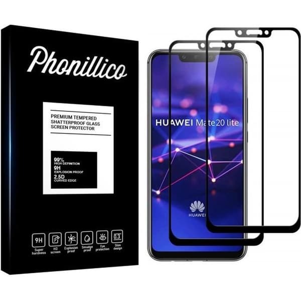 Härdat glas - Phonillico® - Huawei MATE 20 LITE - Pack med 2 - Transparent - Svart kant