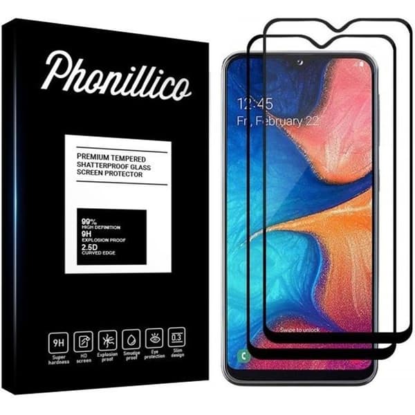 Skyddsplatta - Phonillico® - Samsung Galaxy A20E - Paket med 2 - Härdat glas - Svart kant
