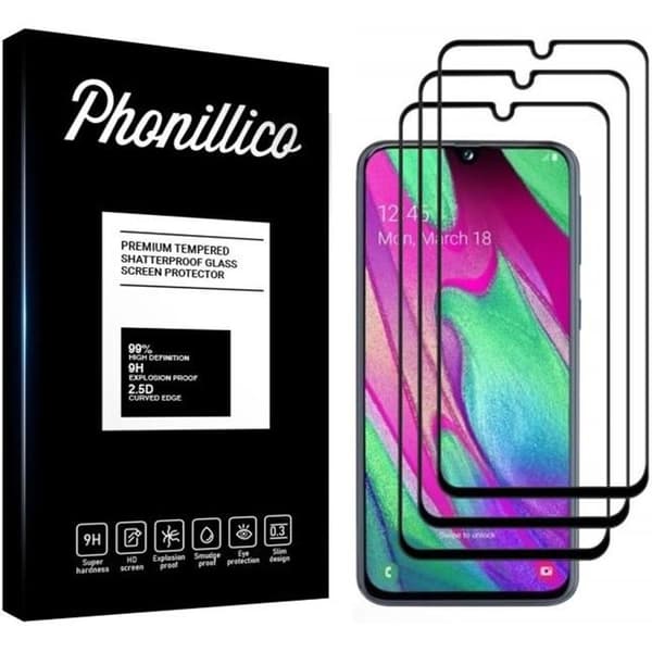 Härdat glas - Phonillico® - Samsung Galaxy A40 - Pack om 3 - Transparent - Svart kant - Repbeständig