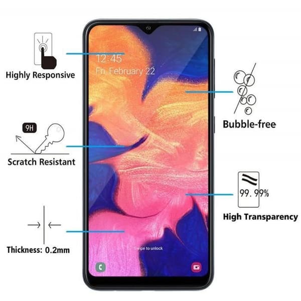 Härdat Glas - Phonillico® - Samsung Galaxy A10 - Pack om 3 - Transparent - Svart Kant - Rep resistente