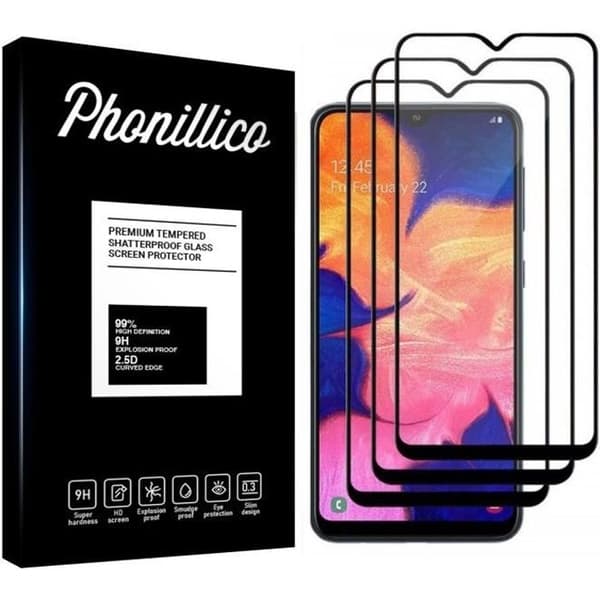 Härdat Glas - Phonillico® - Samsung Galaxy A10 - Pack om 3 - Transparent - Svart Kant - Rep resistente