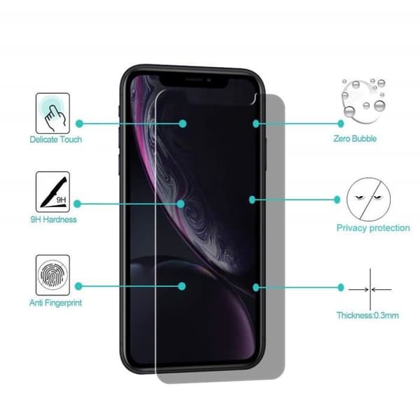 Skyddfilm - Phonillico® - iPhone XR - Pack om 3 - Svart - Antispion - Repellent mot repor