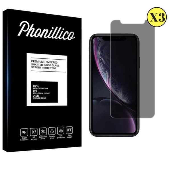 Skyddfilm - Phonillico® - iPhone XR - Pack om 3 - Svart - Antispion - Repellent mot repor