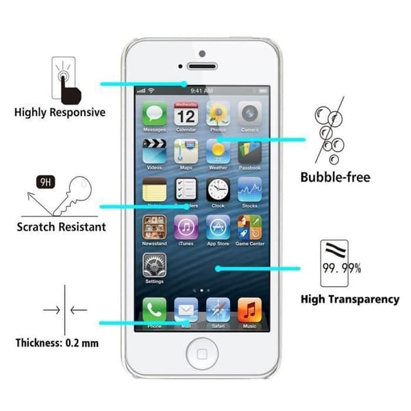 Härdat glas för Apple iPhone 5 - 5S - Skärmskydd Film Ultra Resistent Anti Repning Transparent Phonillico®