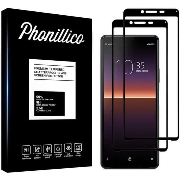 Härdat Glas för Sony Xperia 10 II [Pack 2] Transparent Film Svart Kant Skärmskydd Phonillico®