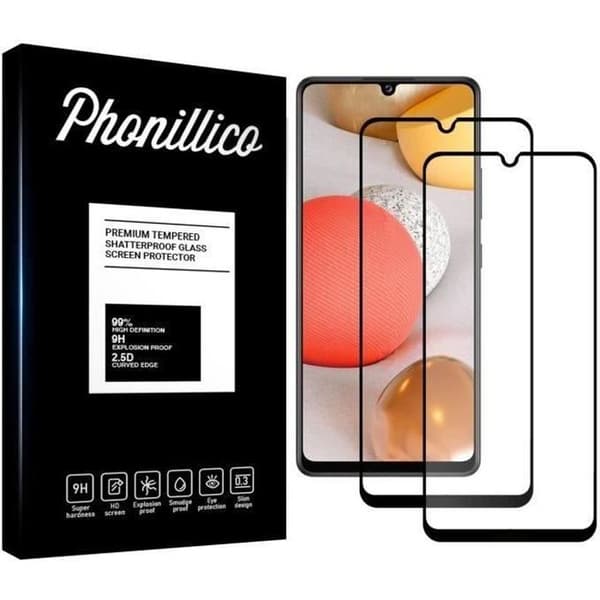 Härdat glas - Phonillico® - Samsung A42 - 2-pack - Transparent - Svart kant - Rep-resistant