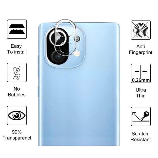 Skyddande Kamera Transparent för Xiaomi MI 11 5G [Pack av 2] Härdat glas Linsskydd Bakre Kamera Film Phonillico®