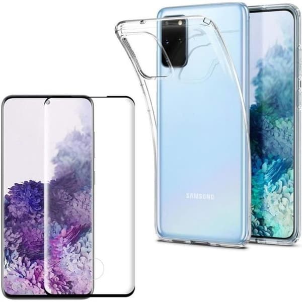 Skyddsskal - Phonillico® - Samsung Galaxy S20 PLUS - Mjuk silikon - Härdat glas - Svart
